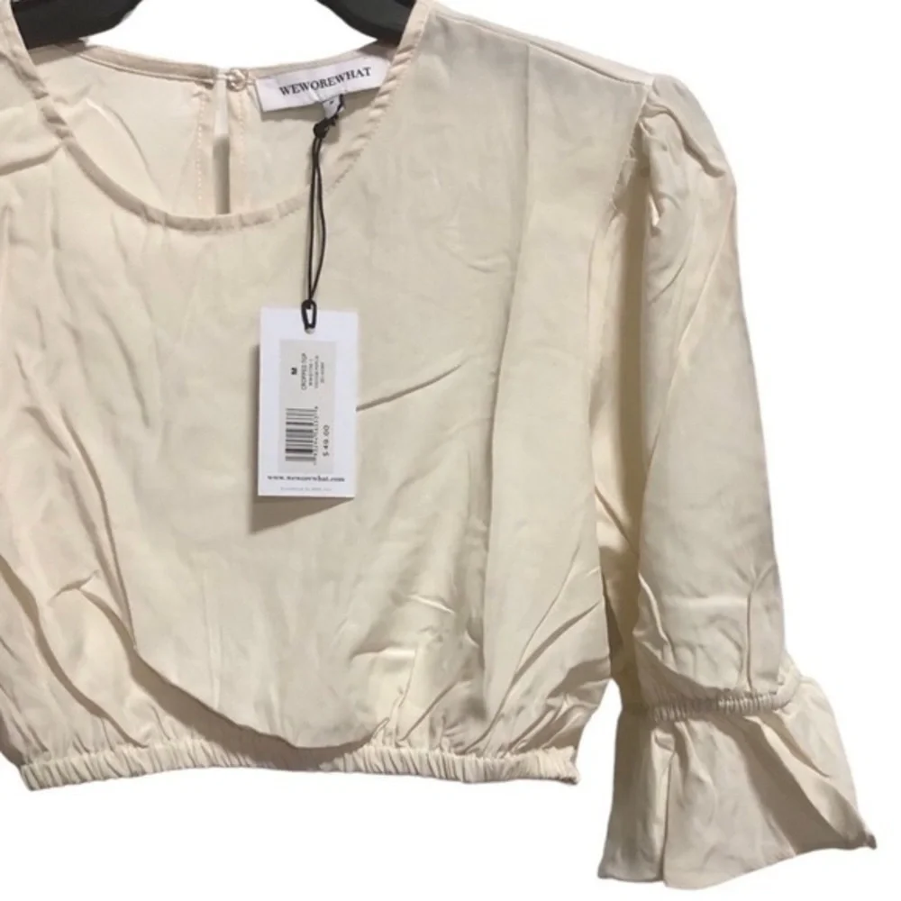 Ivory Ruffle Sleeve Crop Top - Picture 8 of 12